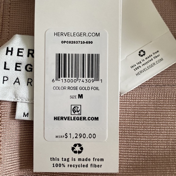 Herve Leger Rose Gold Criss Cross off the Shoulder Bandage Dress NWT - Picture 10 of 10